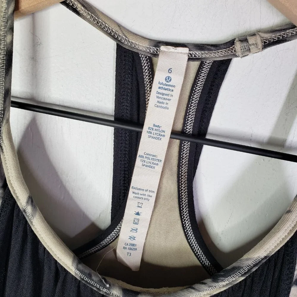 Lululemon‎ No Limits Tank 6 Built In Bra Black Great Granite Mojave Tan